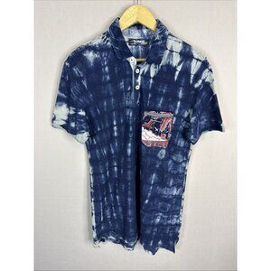 Desigual Polo Shirt Men M Blue Tie Dye Graphic Pocket